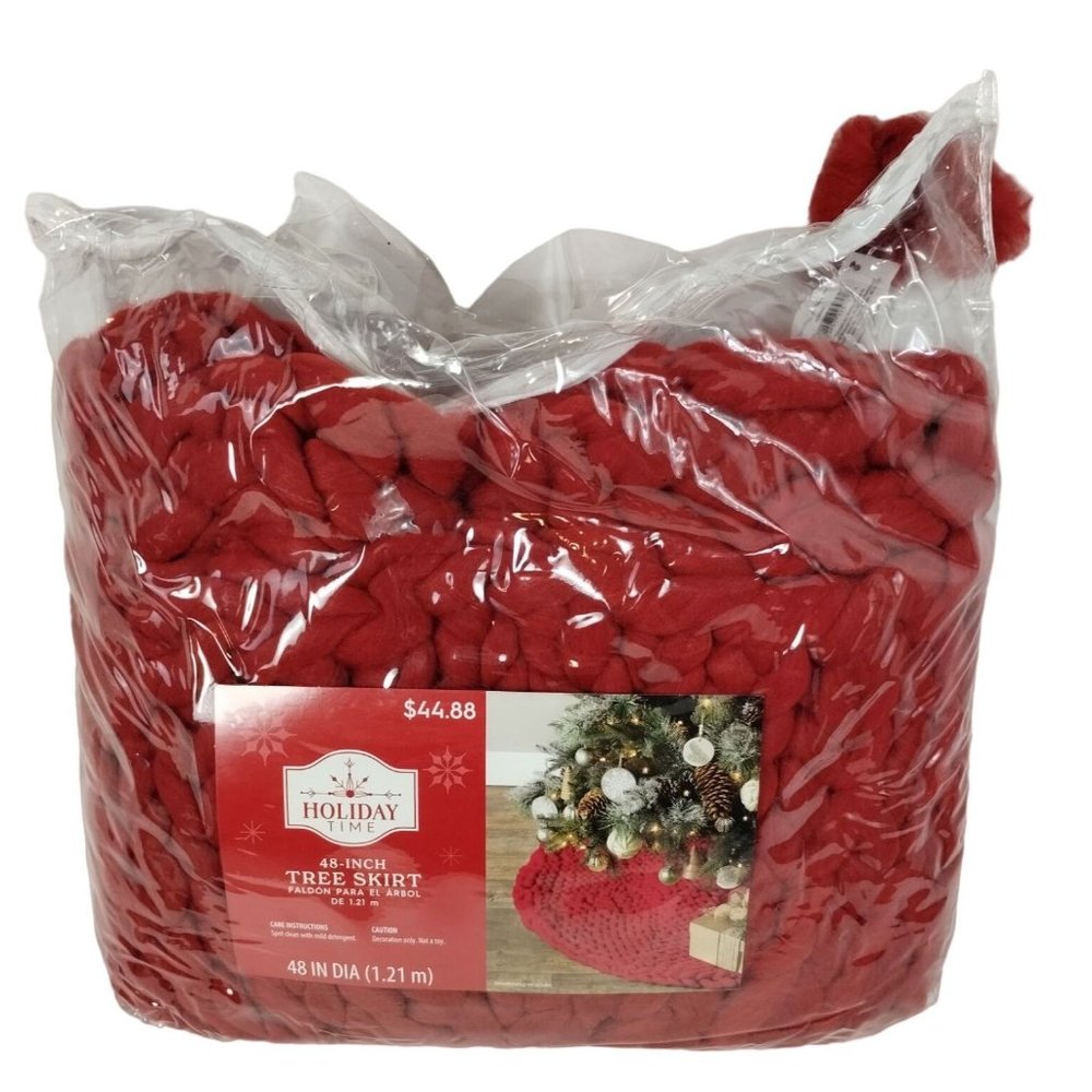 Holiday Time 48 Inch Red Chunky Knit Christmas Tree Skirt